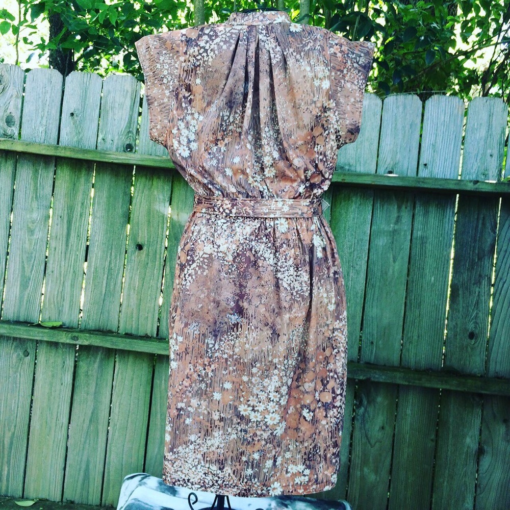 Vintage Handsewn Floral Earth Toned Dress - Picture 6 of 8